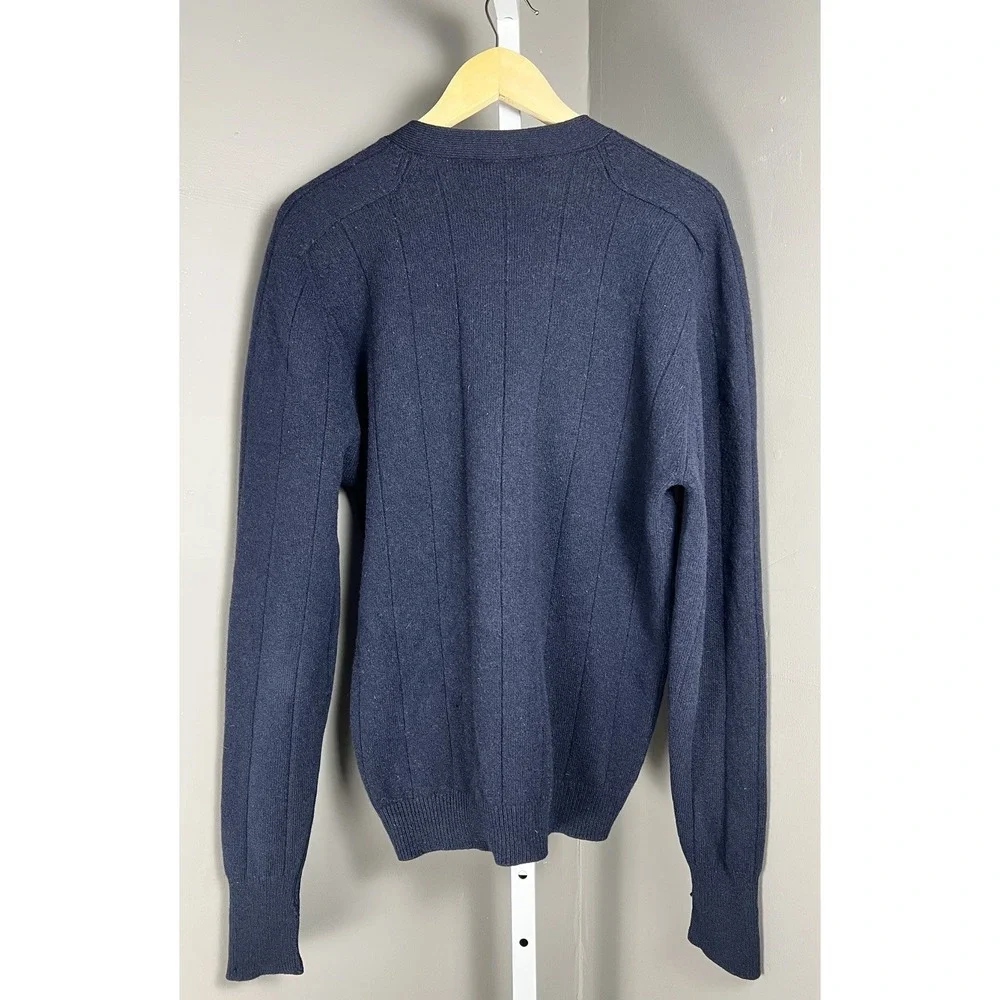 VTG Nordstrom L Lambswool Button Up Cardigan Sweater Navy Grandpacore Damage
